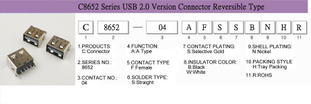 Разъем  USB 2.0 TYPE A мама 4PIN  серии C8652