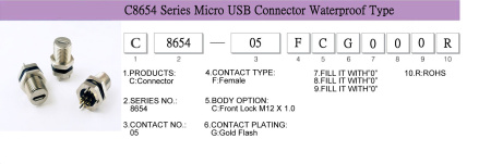 Герметичный разъем серии C8654 Micro USB 05-BF розетка на плату