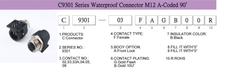 Герметичный разъем серии C9301 M12 IP67 розетка угловая на плату