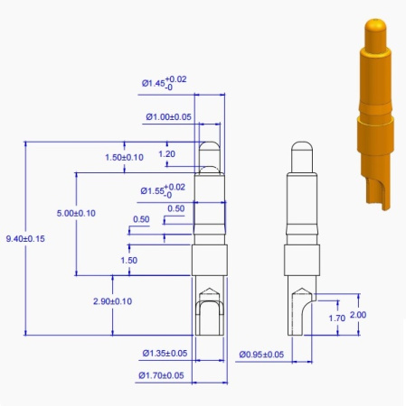 PCB DC Pogo Pin Solder 9.4mm пайка
